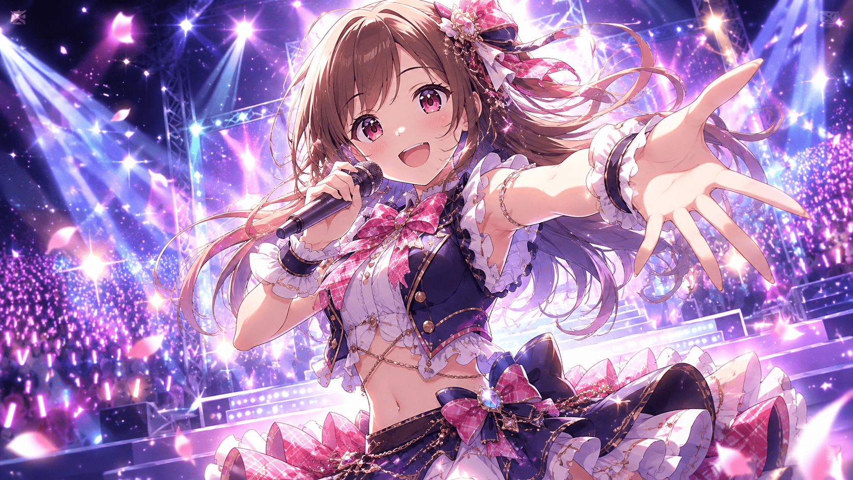 ステージで歌う女性アイドルのイラスト